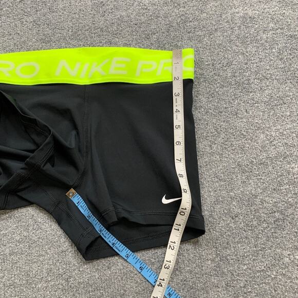 Nike Pro Shorts Women M Medium Acid Lime Black Dri Fit Pull On Fitted Logo Band - Picture 4 of 11